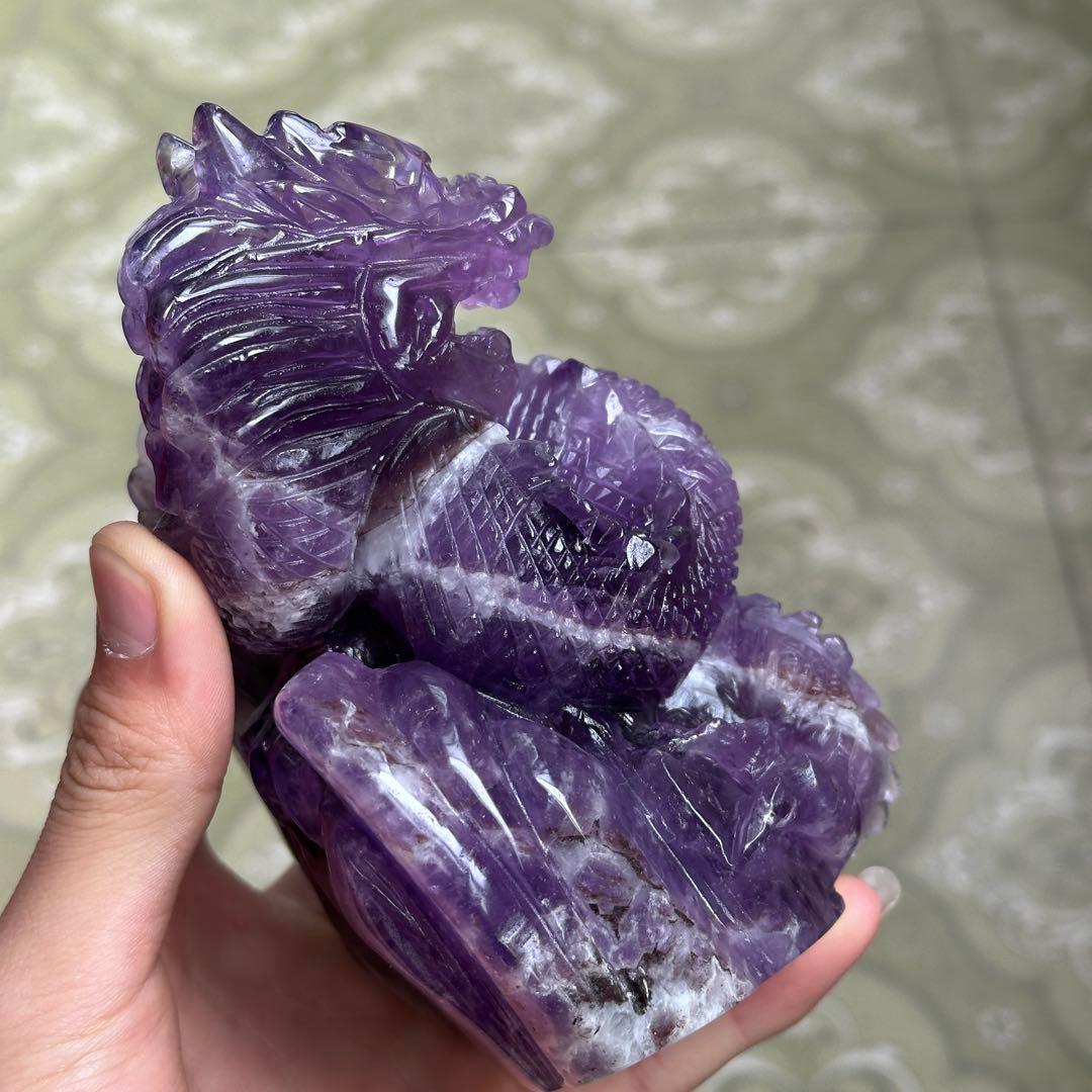 天然石フローライトの龍　置物　ご購入前に在庫確認必要G.802