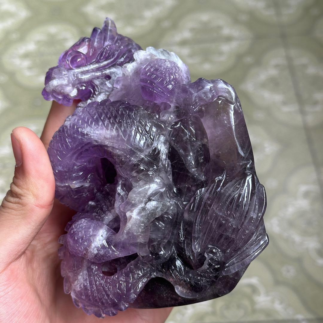 天然石フローライトの龍　置物　ご購入前に在庫確認必要G.802