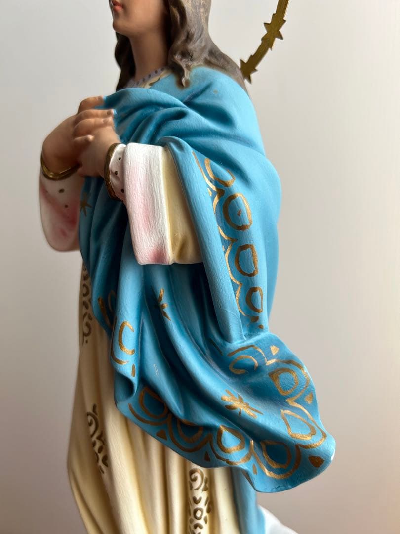 【超超希少美45.3cm】✞無原罪の御宿り 胸に手を当てる聖母マリア像　宗教彫刻