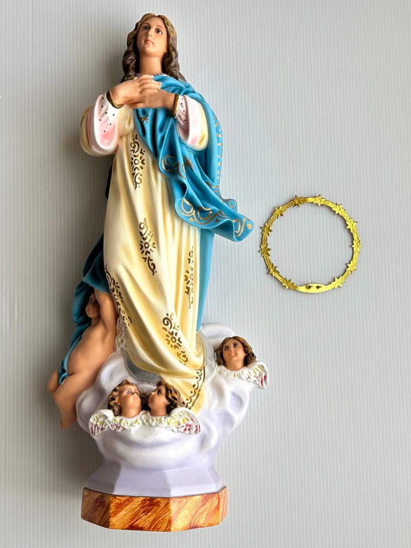 【超超希少美45.3cm】✞無原罪の御宿り 胸に手を当てる聖母マリア像　宗教彫刻