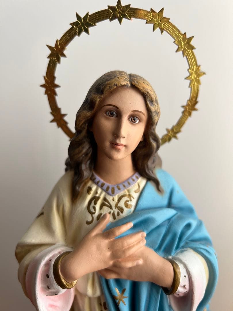 【超超希少美45.3cm】✞無原罪の御宿り 胸に手を当てる聖母マリア像　宗教彫刻