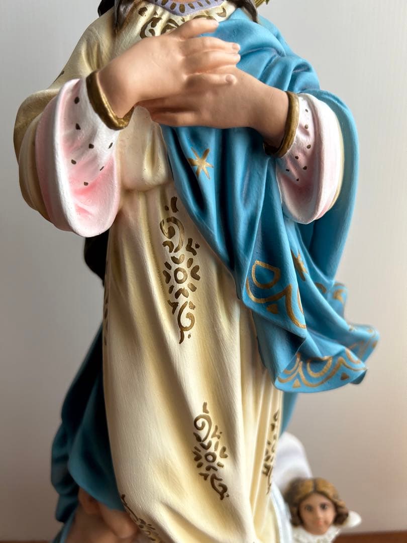【超超希少美45.3cm】✞無原罪の御宿り 胸に手を当てる聖母マリア像　宗教彫刻