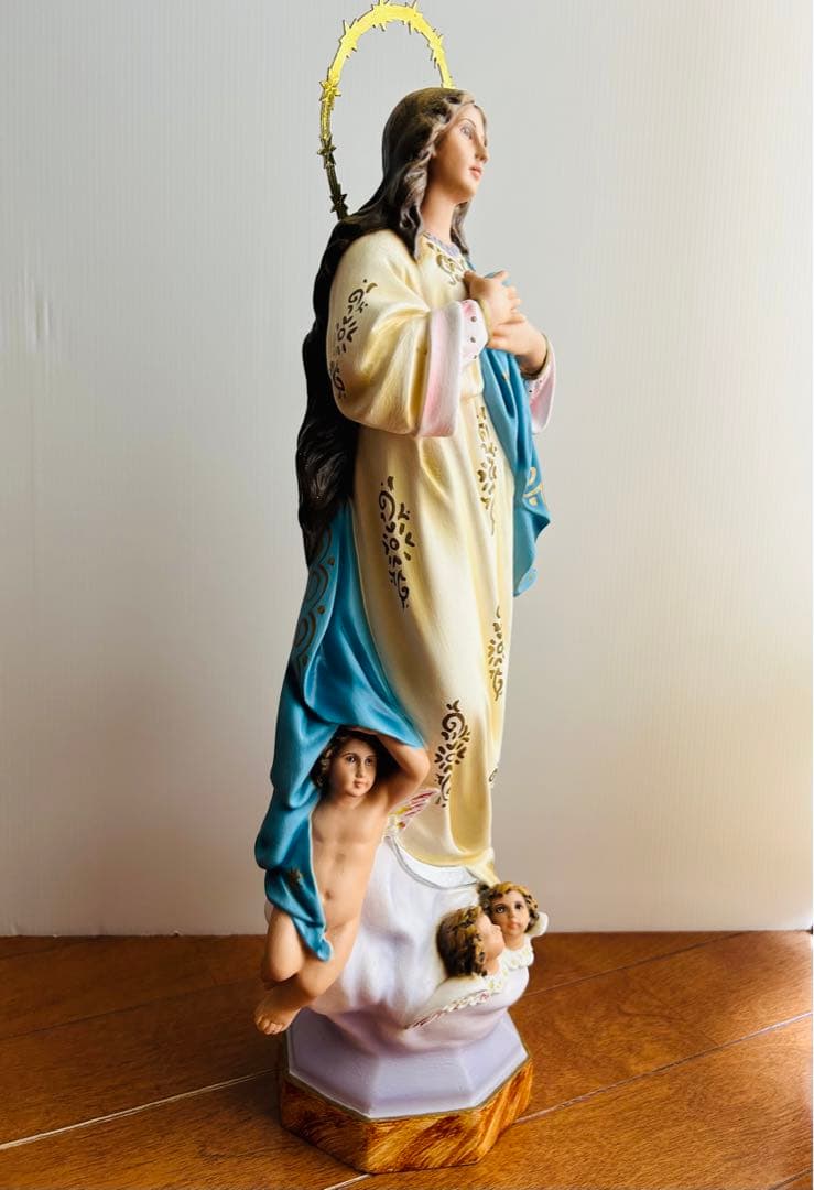 【超超希少美45.3cm】✞無原罪の御宿り 胸に手を当てる聖母マリア像　宗教彫刻