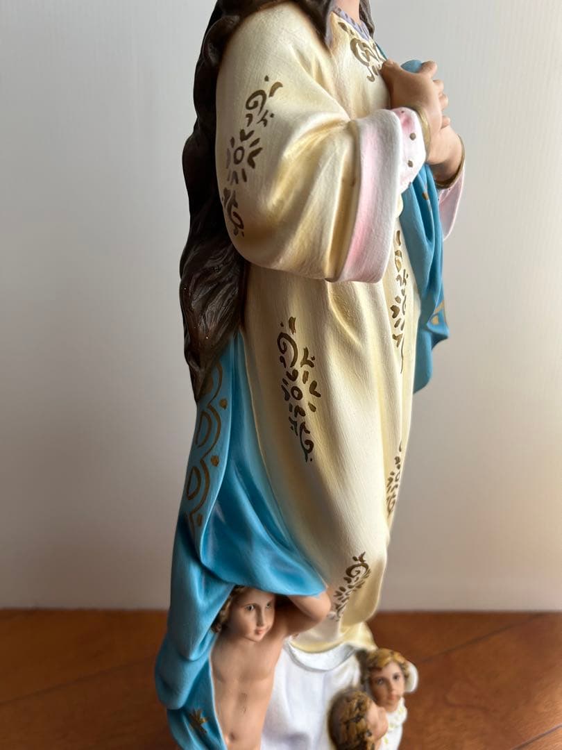 【超超希少美45.3cm】✞無原罪の御宿り 胸に手を当てる聖母マリア像　宗教彫刻