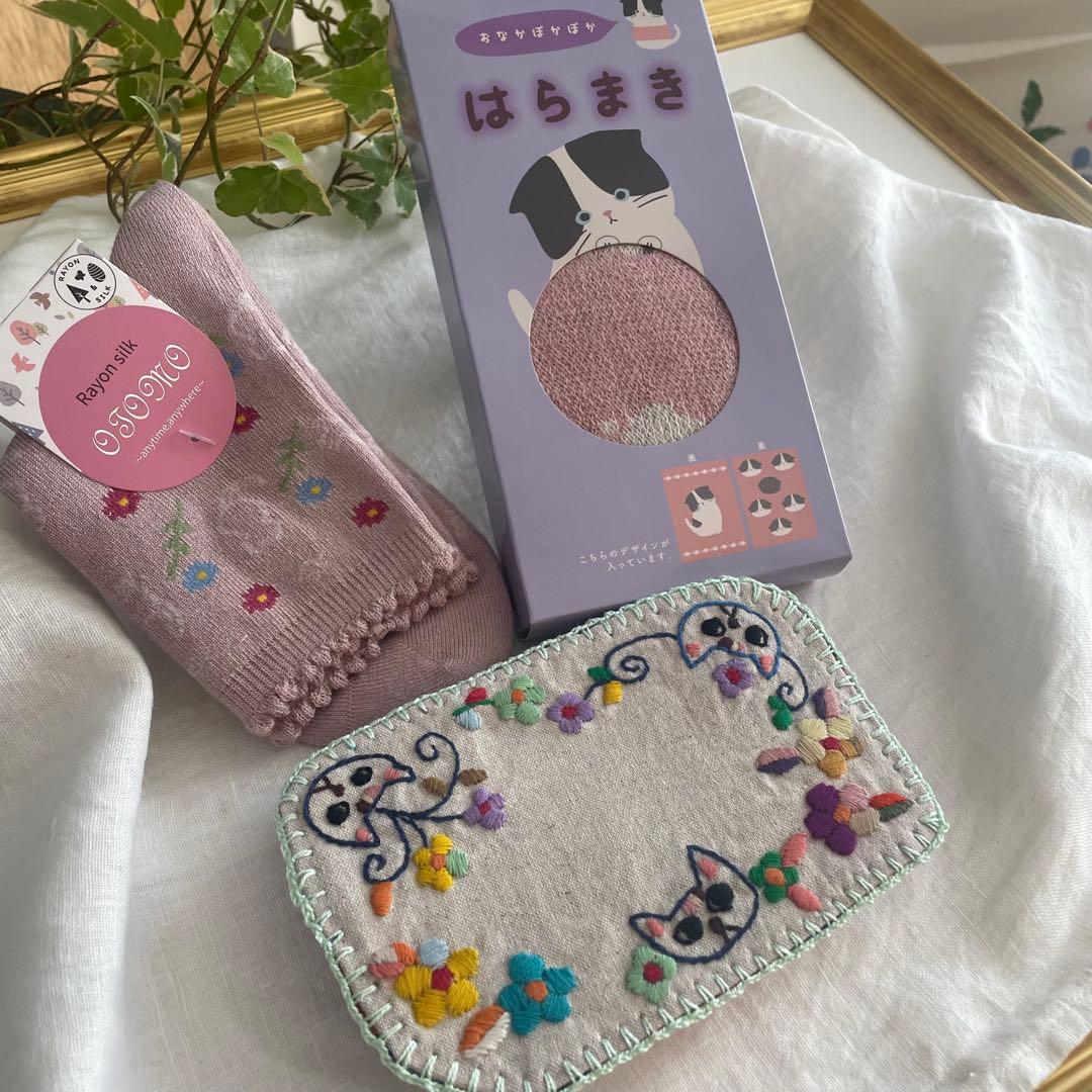 【 La Renaissance 】猫と花の温活セット 刺繍マット