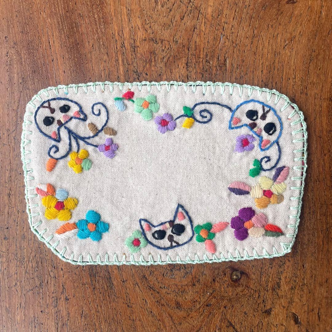 【 La Renaissance 】猫と花の温活セット 刺繍マット