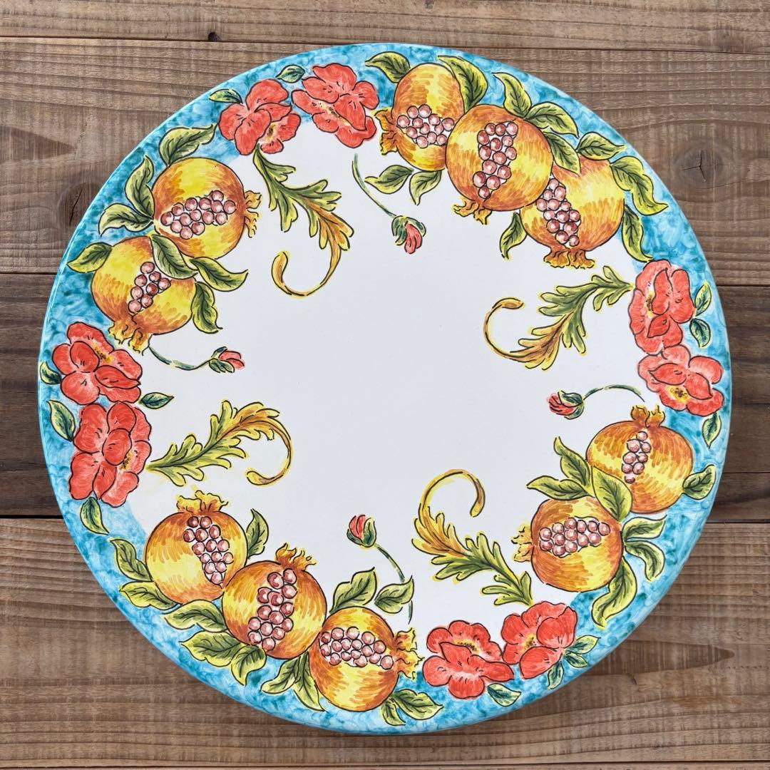 【１点もの】マヨルカ焼き_大皿プレート_ザクロ