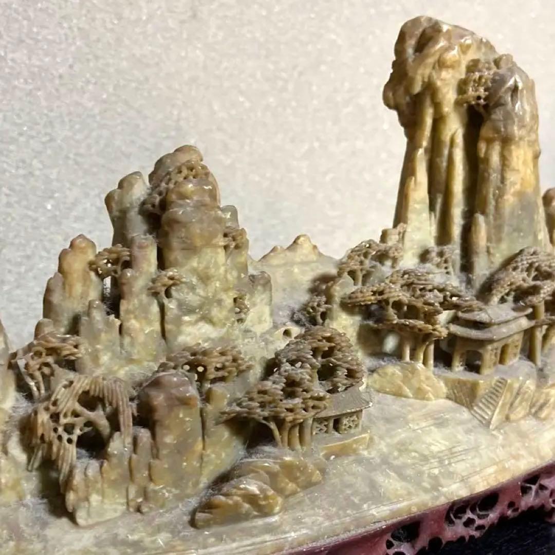 中国　山水風景　置物(専用台付き)