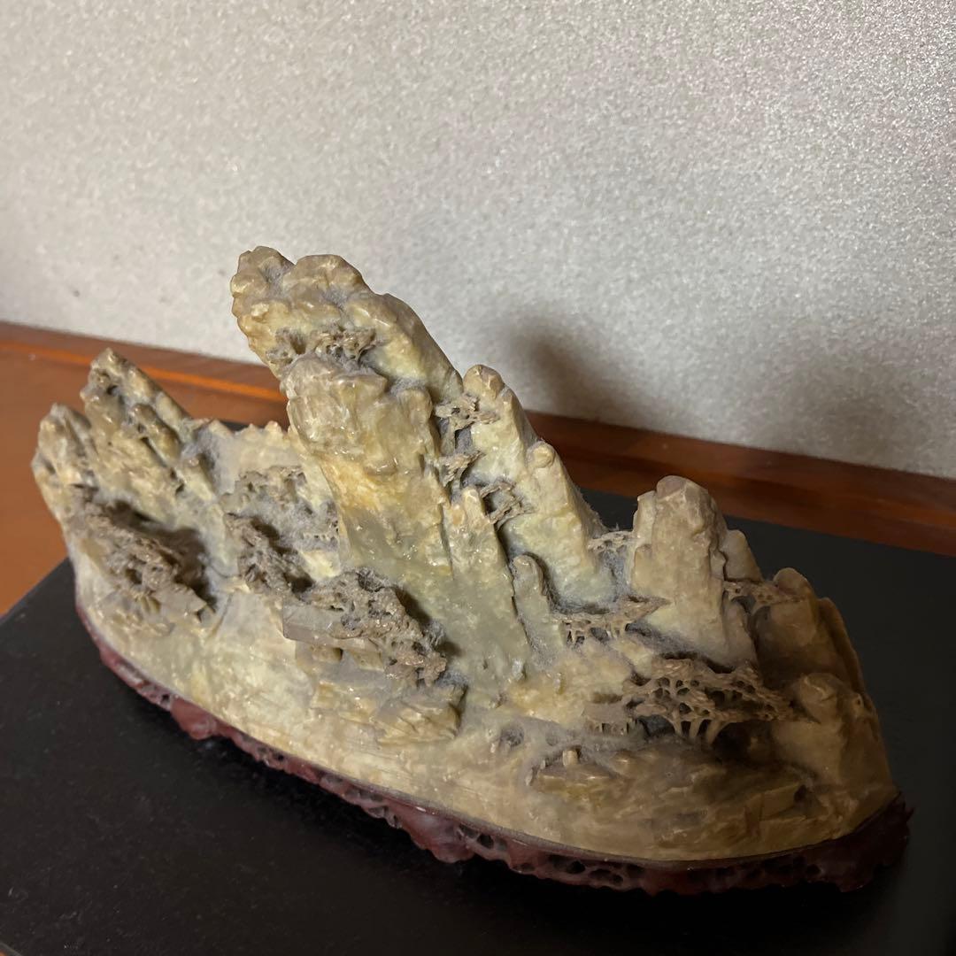 中国　山水風景　置物(専用台付き)