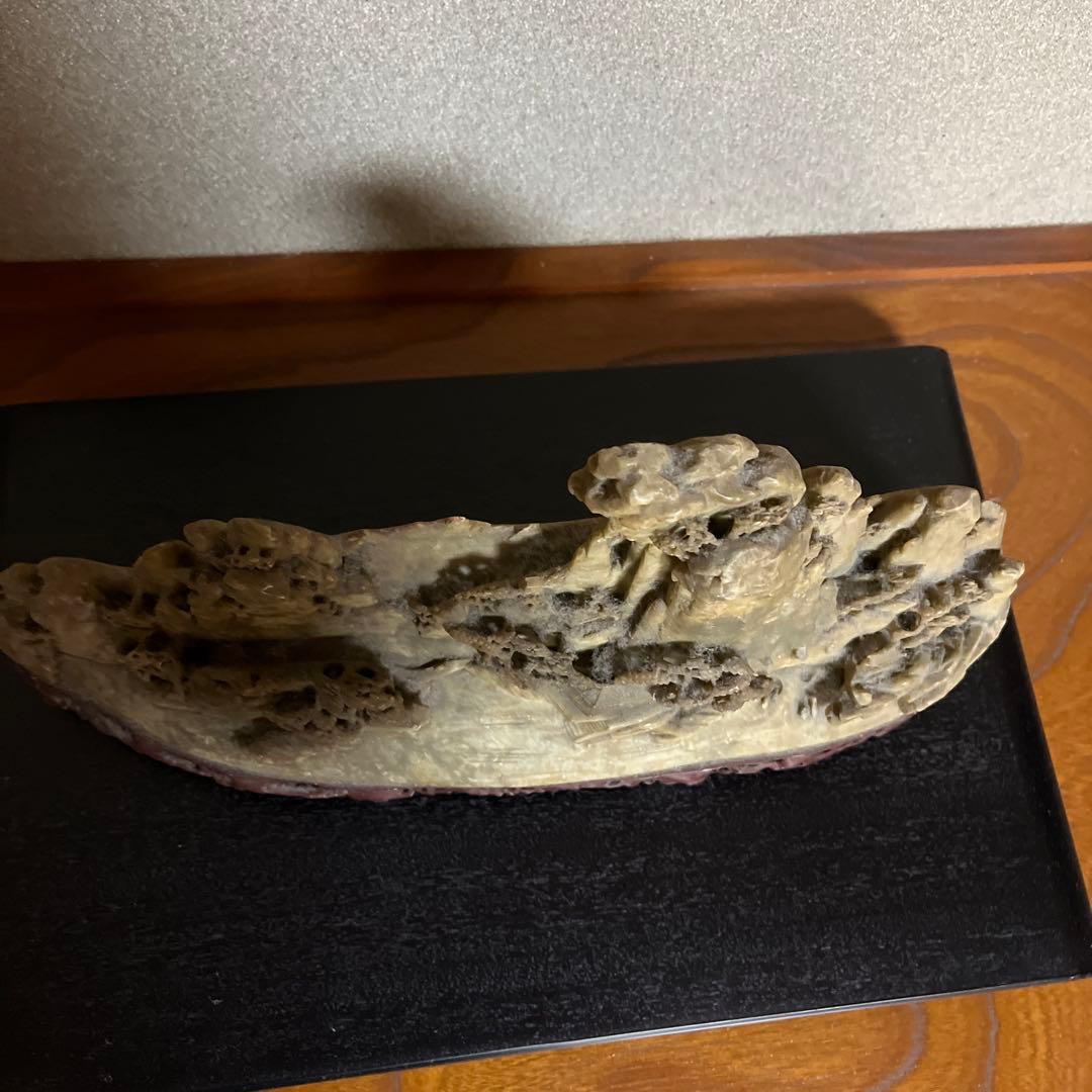 中国　山水風景　置物(専用台付き)