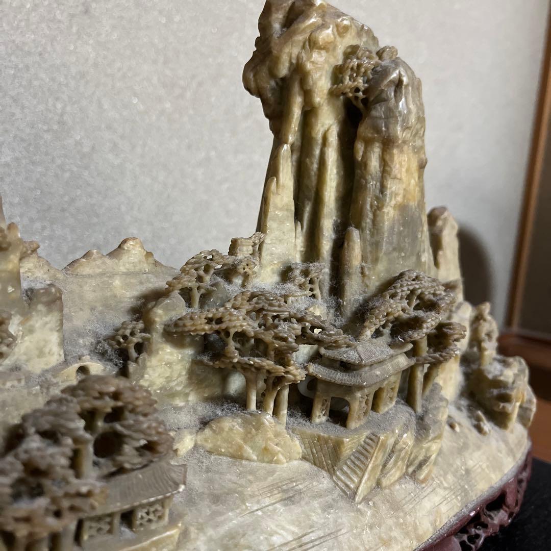 中国　山水風景　置物(専用台付き)