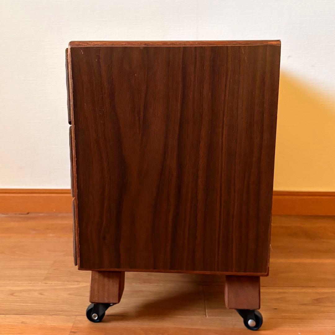 昭和レトロ 花彫刻 木製3段チェスト｜ヴィンテージ小引き出し キャスター付き