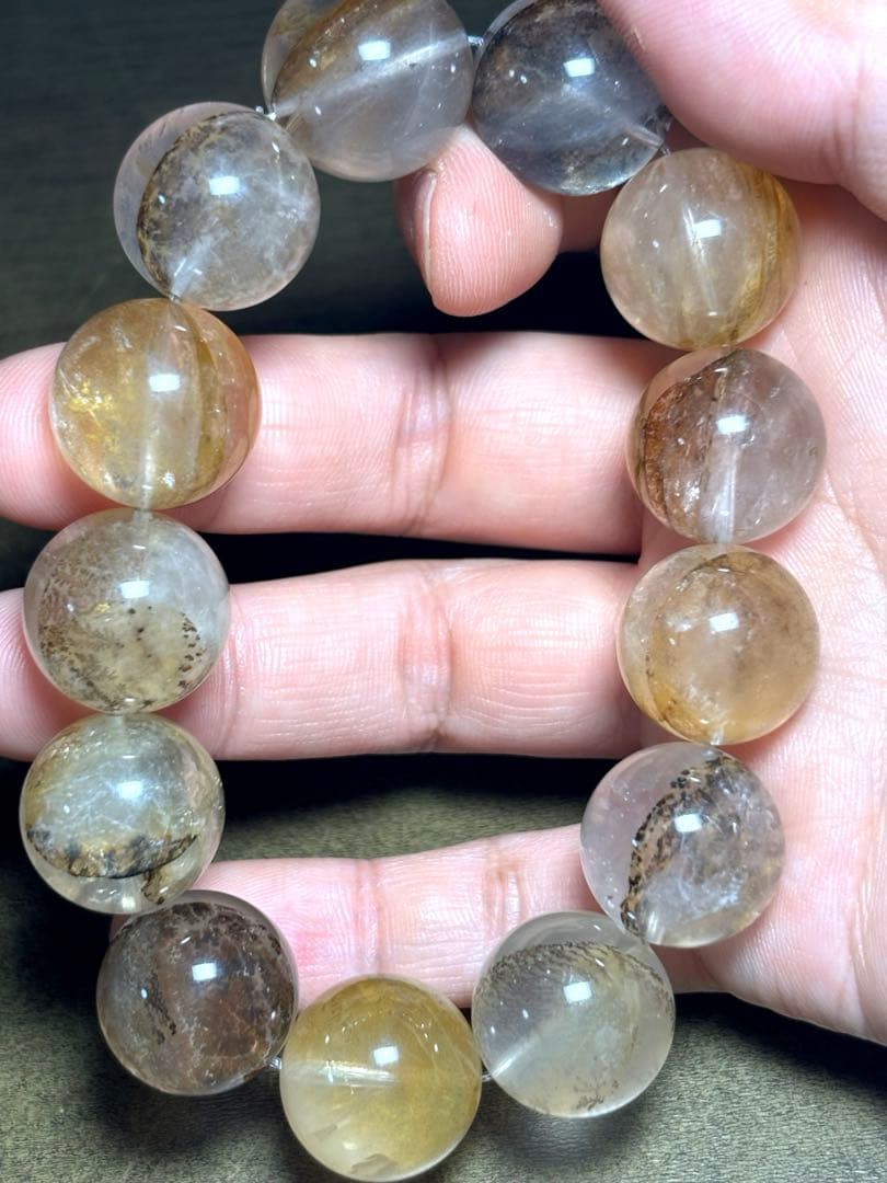 【新入荷】　デンドリッククォーツブレス17㎜超大玉（新品未使用）高品質　虹あり