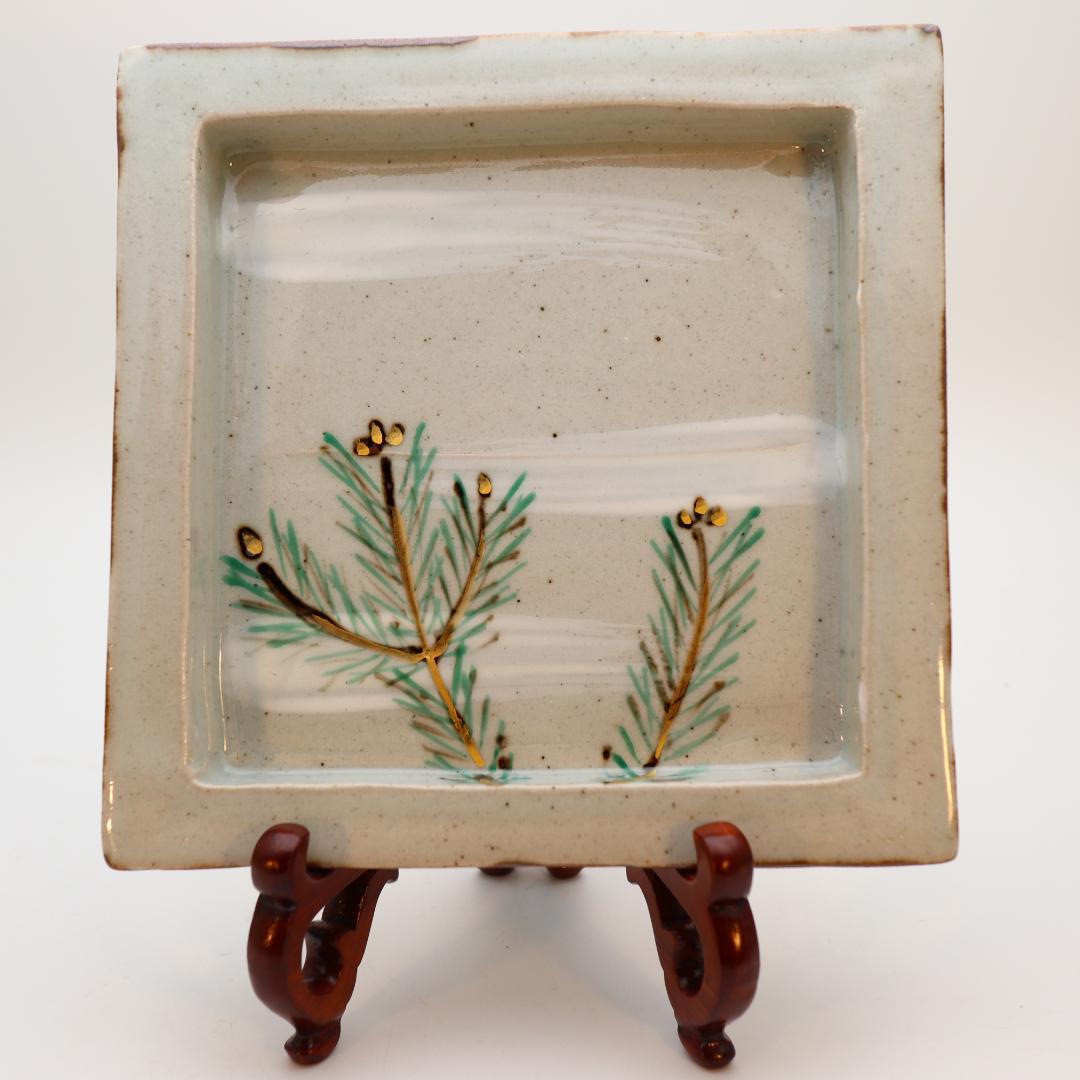 幸兵衛窯　絵替四方鉢 ５客セット　乾山手 手彩色　梅文 桔梗文 菖蒲文 等