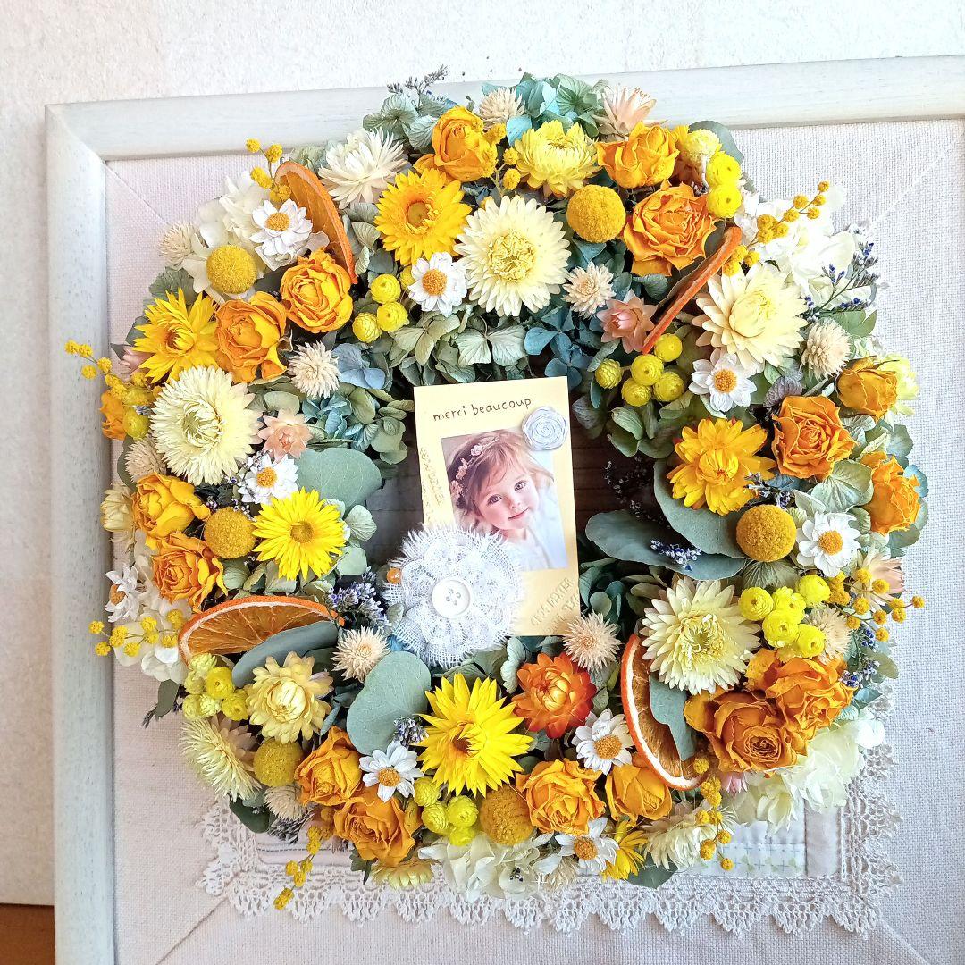 ももさく＆秋色紫陽花とピンク系小花＆オレンジイエロー系小花リース2個セット