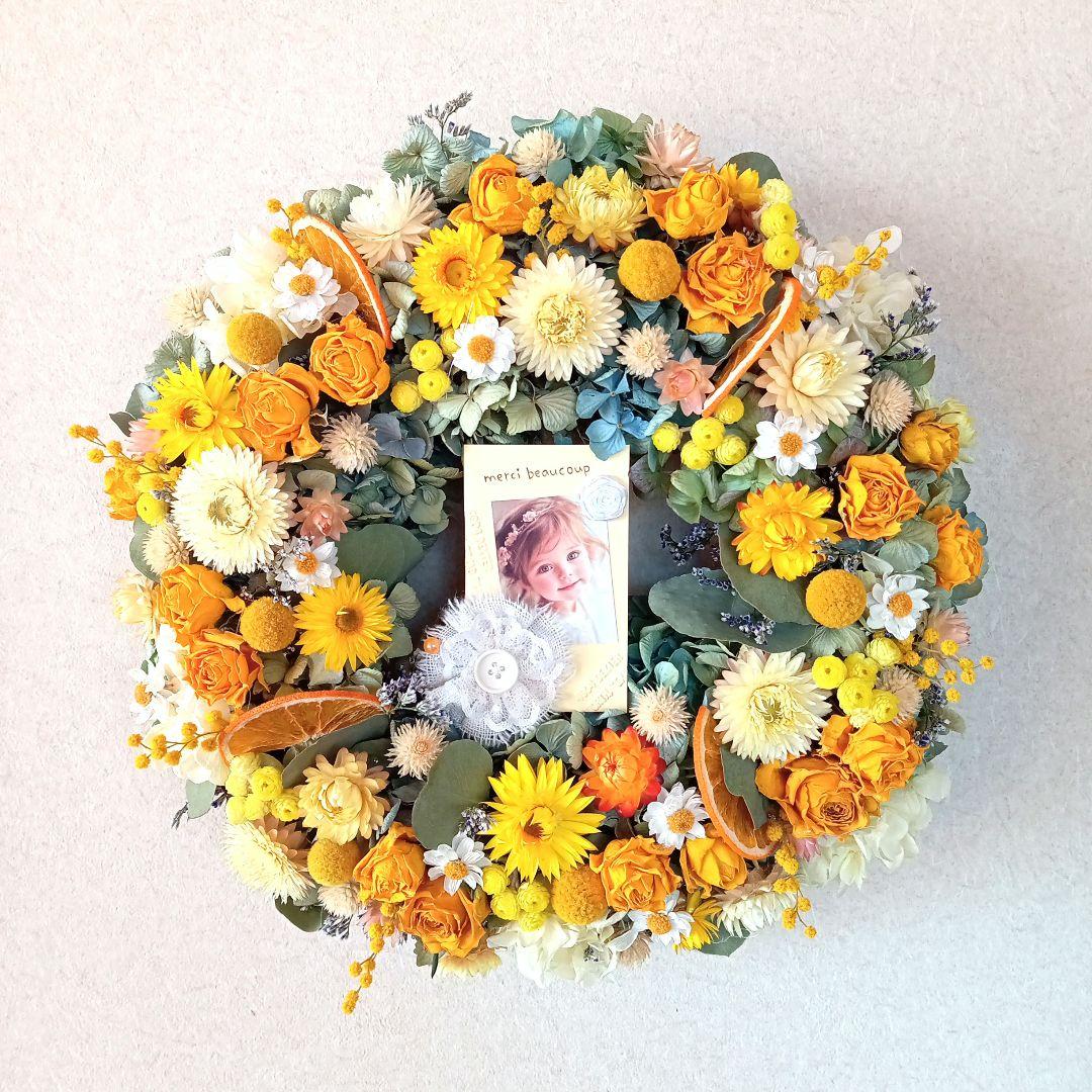 ももさく＆秋色紫陽花とピンク系小花＆オレンジイエロー系小花リース2個セット