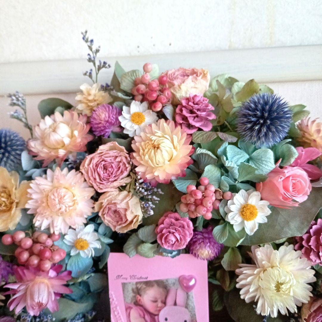 ももさく＆秋色紫陽花とピンク系小花＆オレンジイエロー系小花リース2個セット