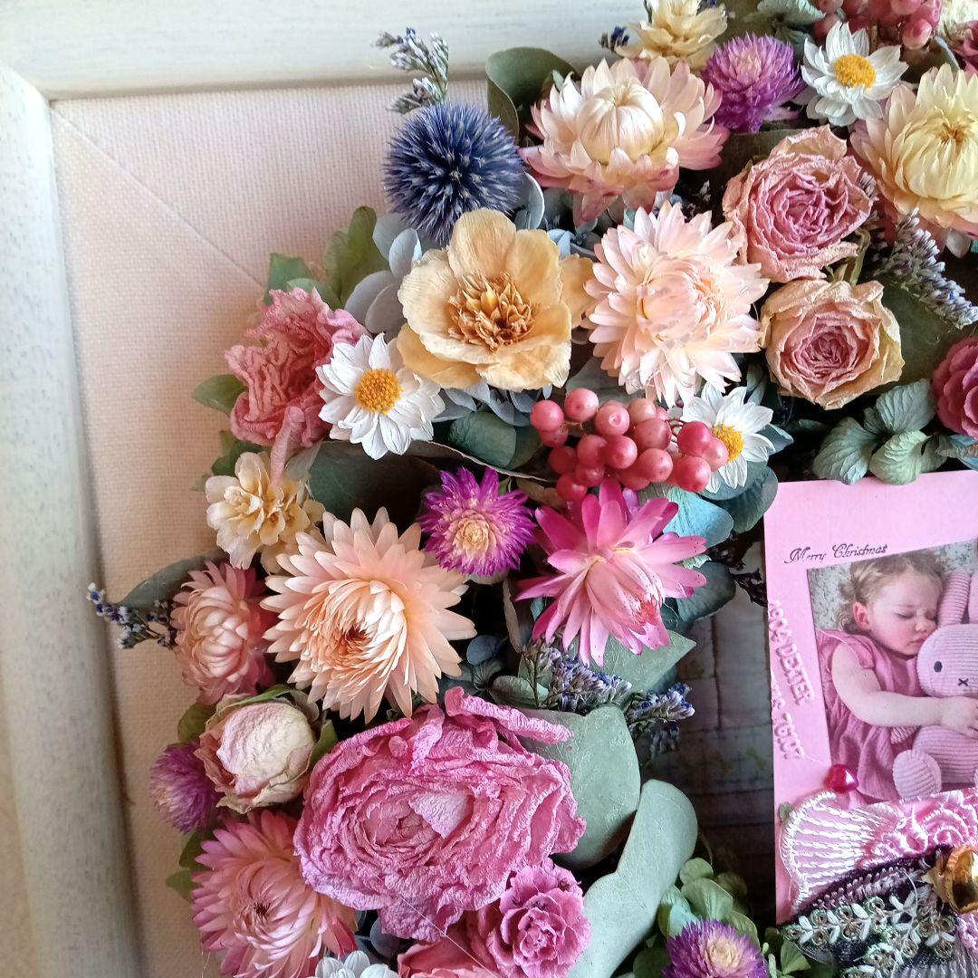 ももさく＆秋色紫陽花とピンク系小花＆オレンジイエロー系小花リース2個セット