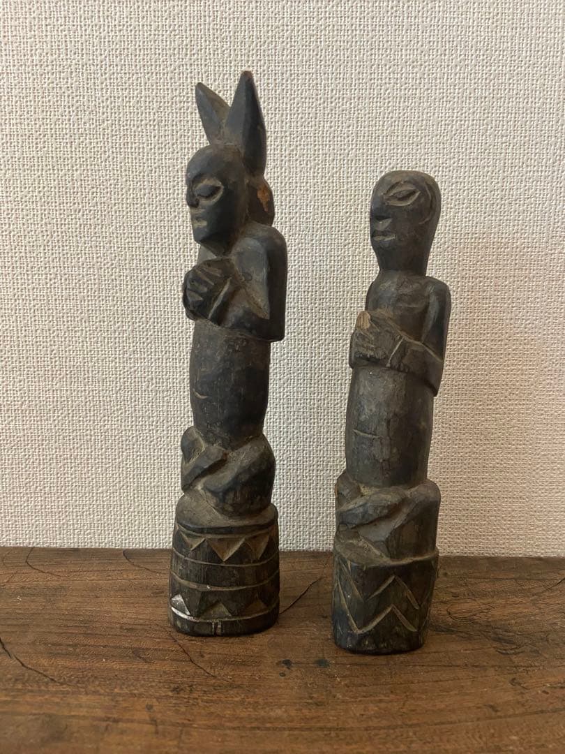 西アフリカ古木彫 人物像 二体 プリミティブ