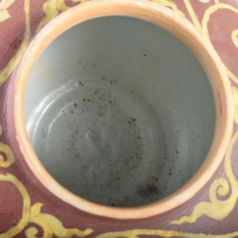 中国　黄地紅彩　雲龍文　蓋壷　N　7192A