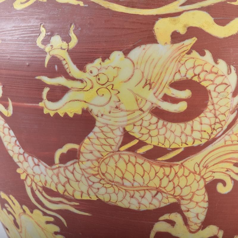 中国　黄地紅彩　雲龍文　蓋壷　N　7192A