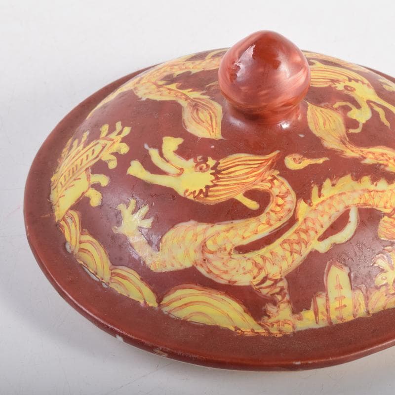 中国　黄地紅彩　雲龍文　蓋壷　N　7192A