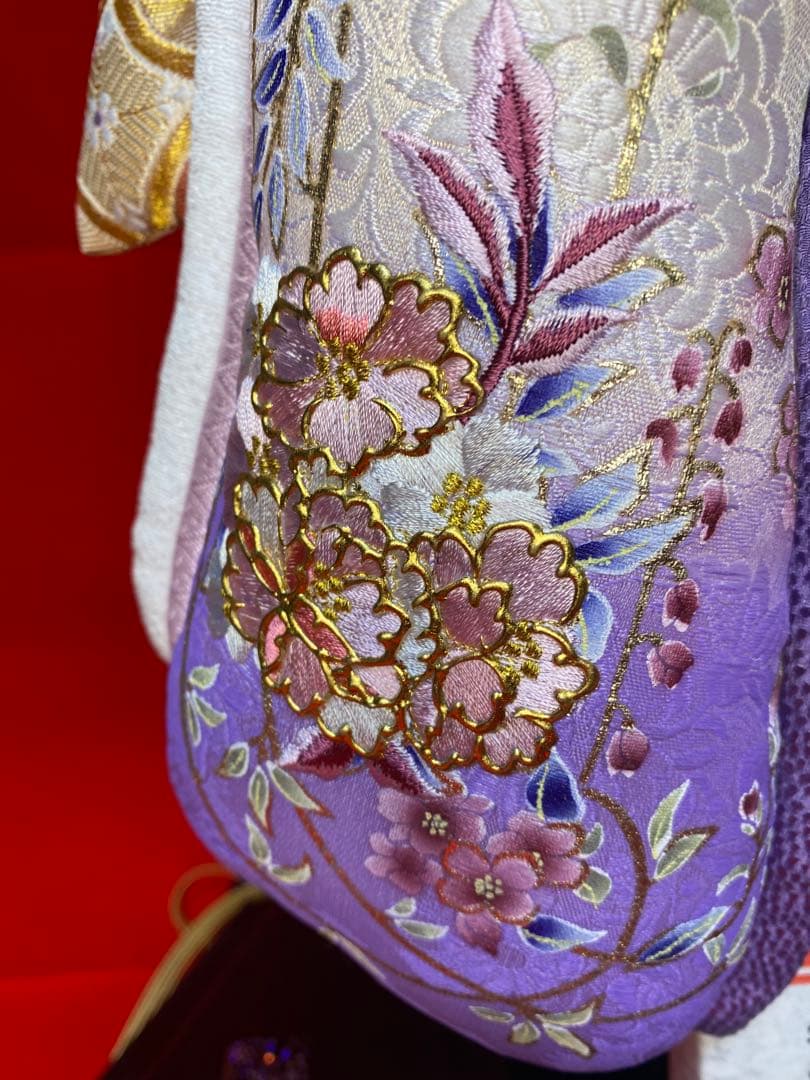 羽子板　立体振袖刺繡六角ガラスケース１8号・間口約４３×奥行約３３×高さ約７２㎝