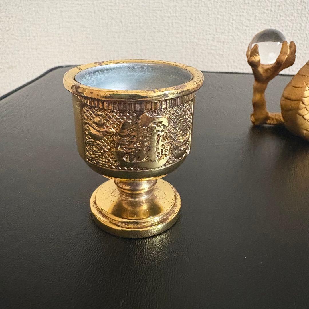 龍の置物 水杯 水晶 銅製 金龍