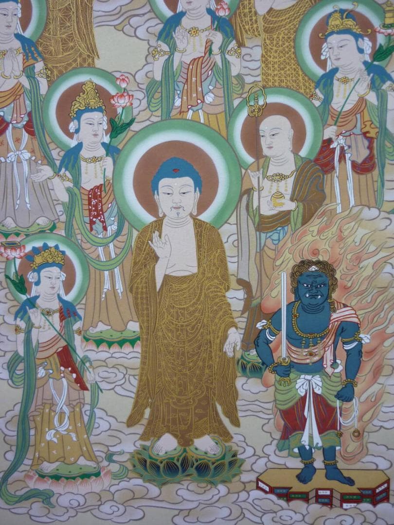 掛け軸 横山 寿光 十三佛 十三仏 尺五立 本金レンゲ 佛本表装　a