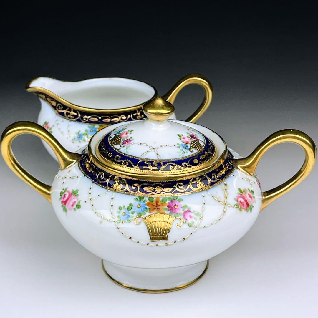 【希少】オールドノリタケ シュガーボウル クリーマー コバルト 金盛り