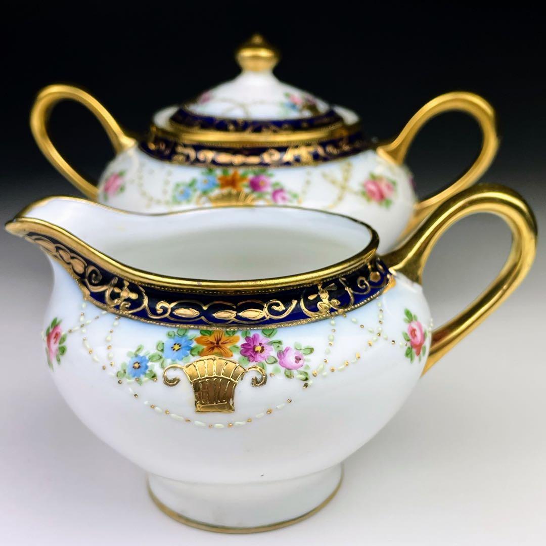【希少】オールドノリタケ シュガーボウル クリーマー コバルト 金盛り