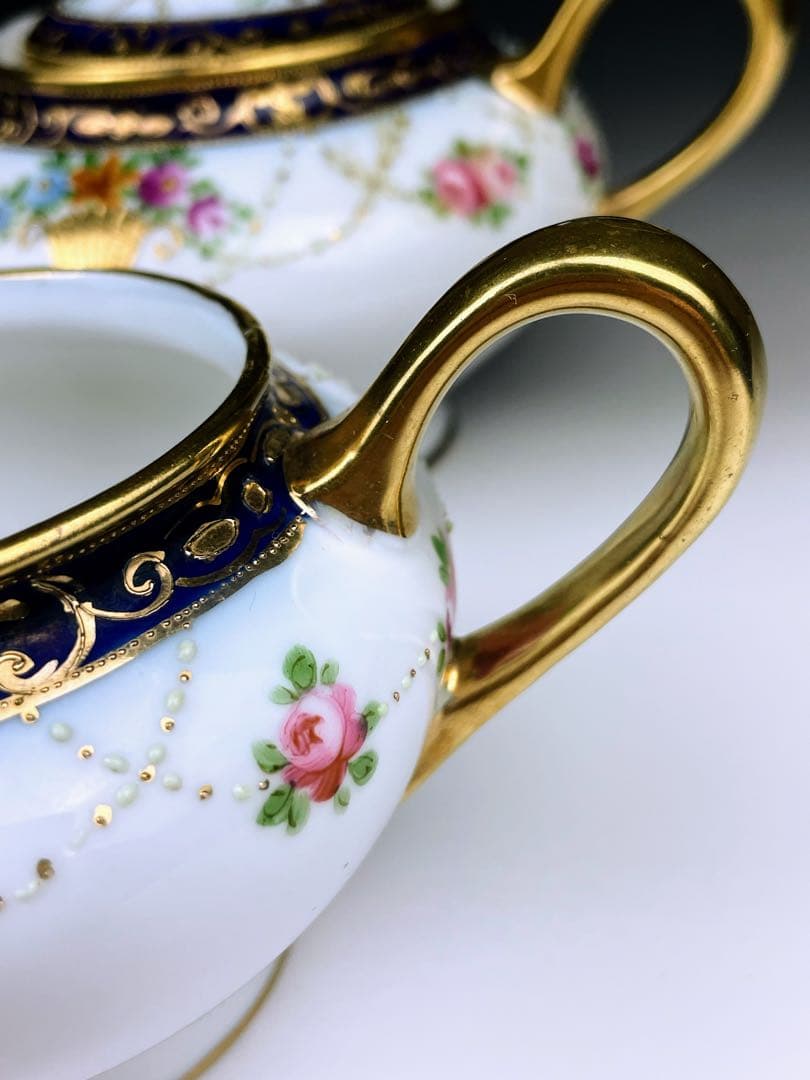 【希少】オールドノリタケ シュガーボウル クリーマー コバルト 金盛り