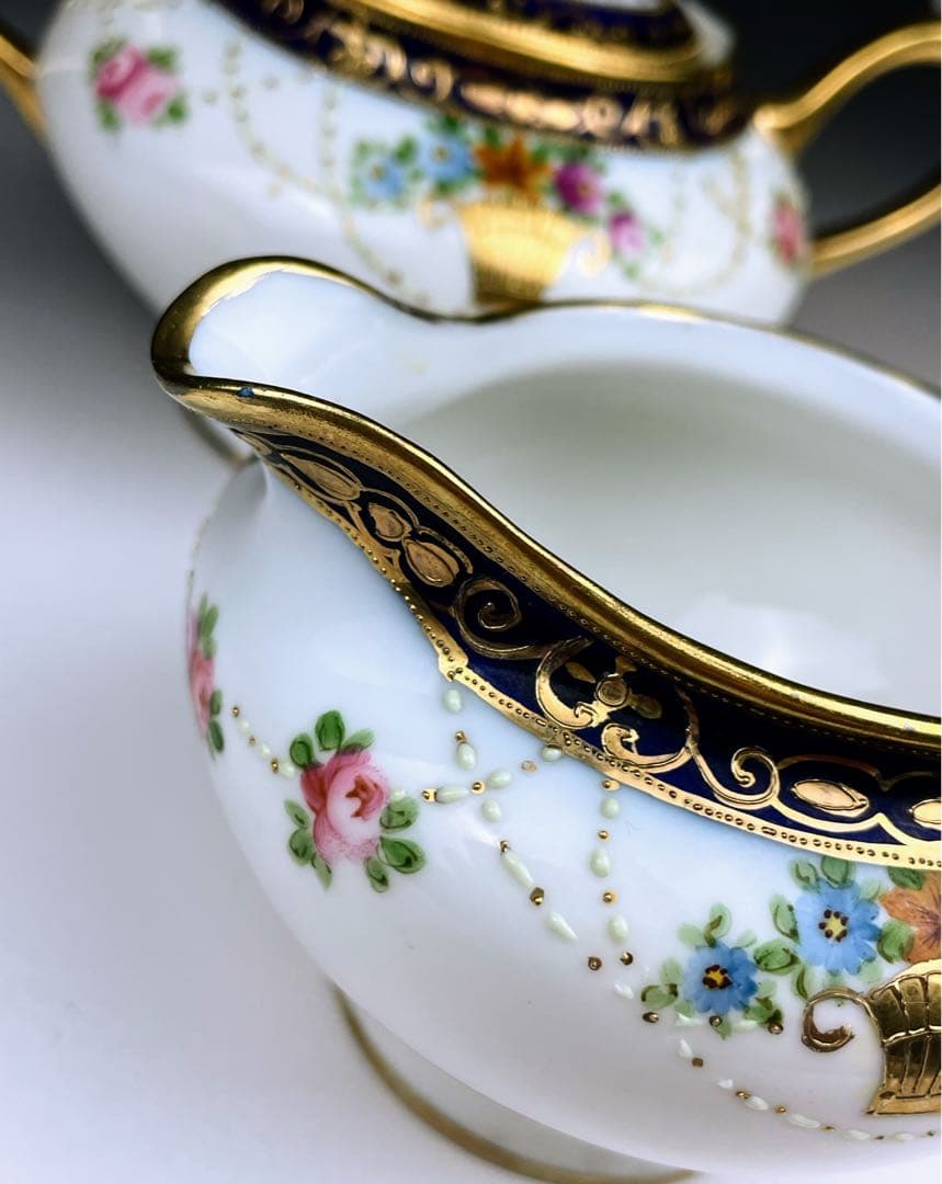 【希少】オールドノリタケ シュガーボウル クリーマー コバルト 金盛り