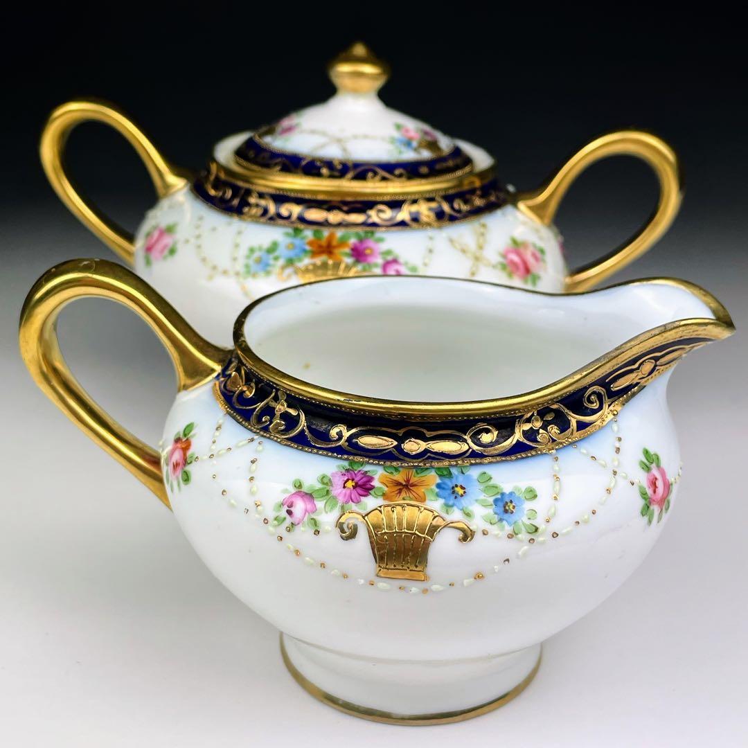 【希少】オールドノリタケ シュガーボウル クリーマー コバルト 金盛り