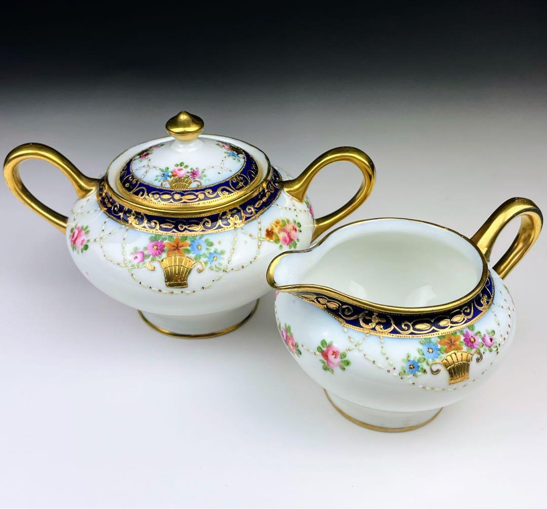 【希少】オールドノリタケ シュガーボウル クリーマー コバルト 金盛り