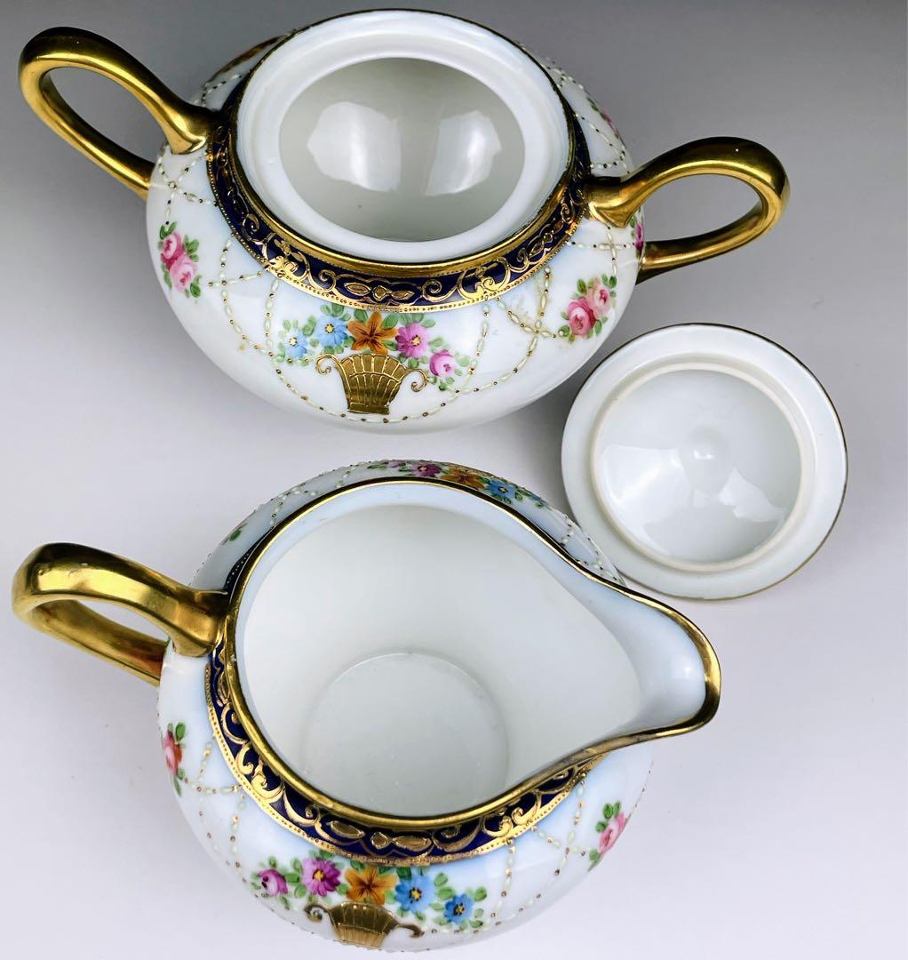 【希少】オールドノリタケ シュガーボウル クリーマー コバルト 金盛り