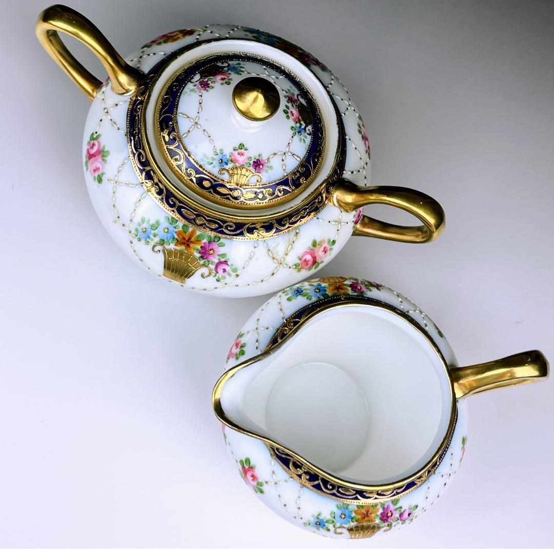 【希少】オールドノリタケ シュガーボウル クリーマー コバルト 金盛り