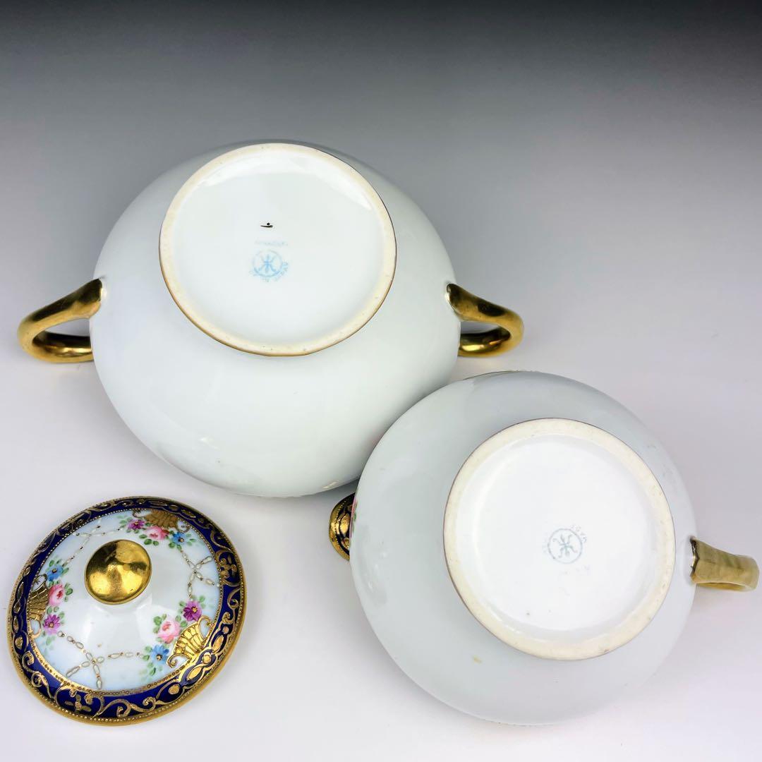 【希少】オールドノリタケ シュガーボウル クリーマー コバルト 金盛り