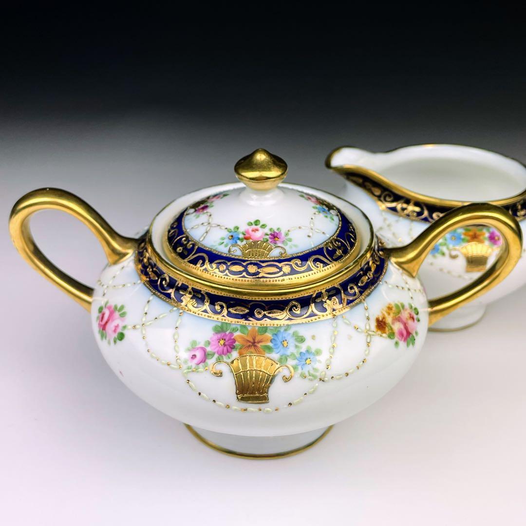 【希少】オールドノリタケ シュガーボウル クリーマー コバルト 金盛り