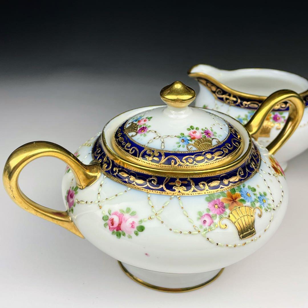 【希少】オールドノリタケ シュガーボウル クリーマー コバルト 金盛り