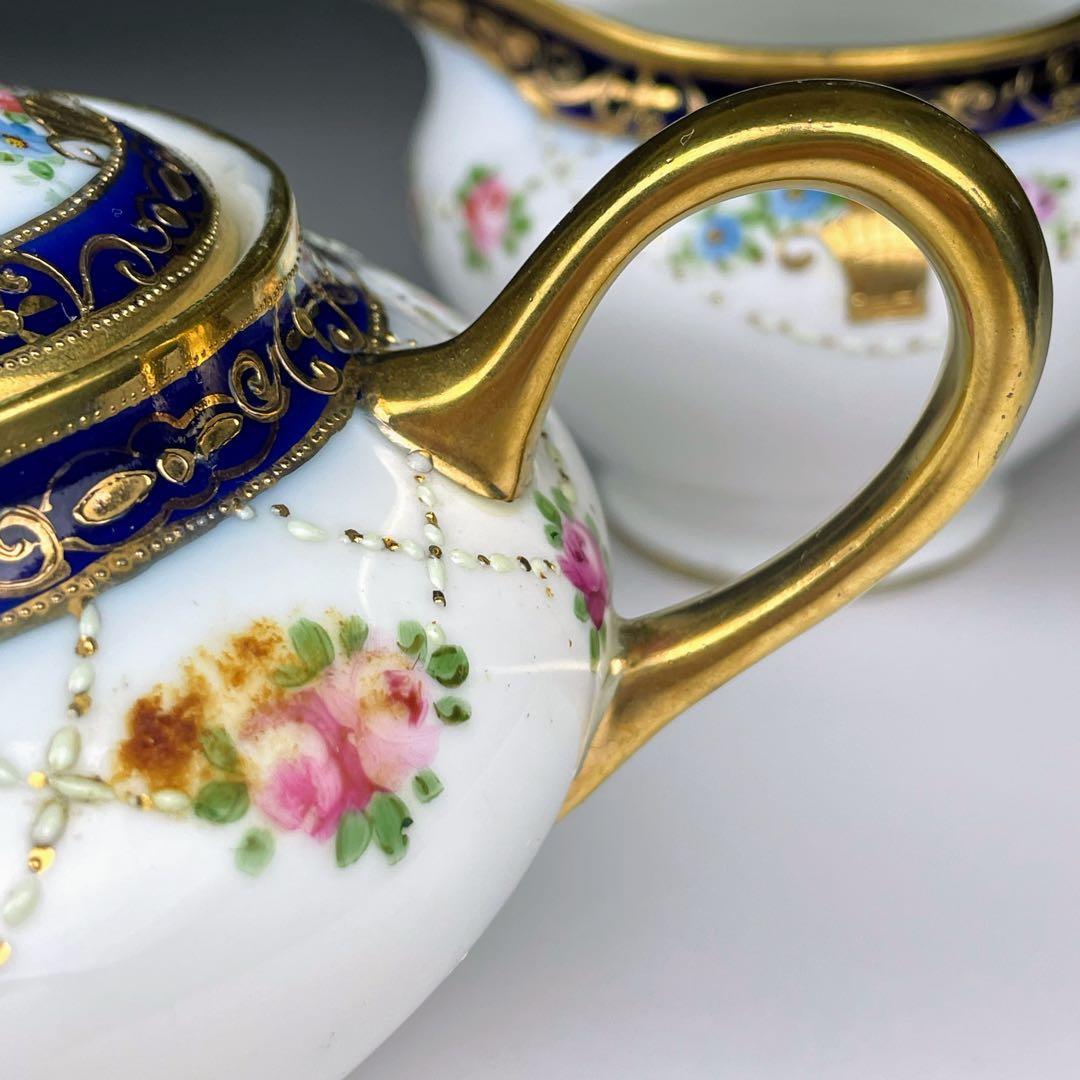 【希少】オールドノリタケ シュガーボウル クリーマー コバルト 金盛り