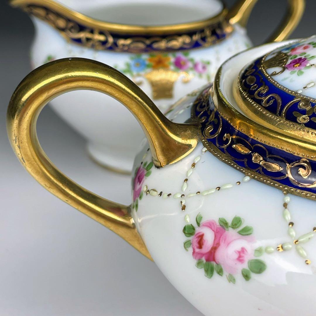 【希少】オールドノリタケ シュガーボウル クリーマー コバルト 金盛り