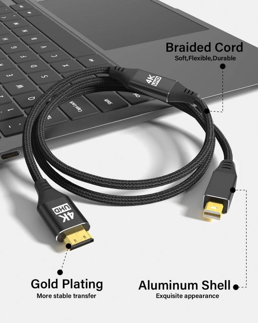 4K Mini HDMI Mini DPケーブル 6フィート ポータブルモニター