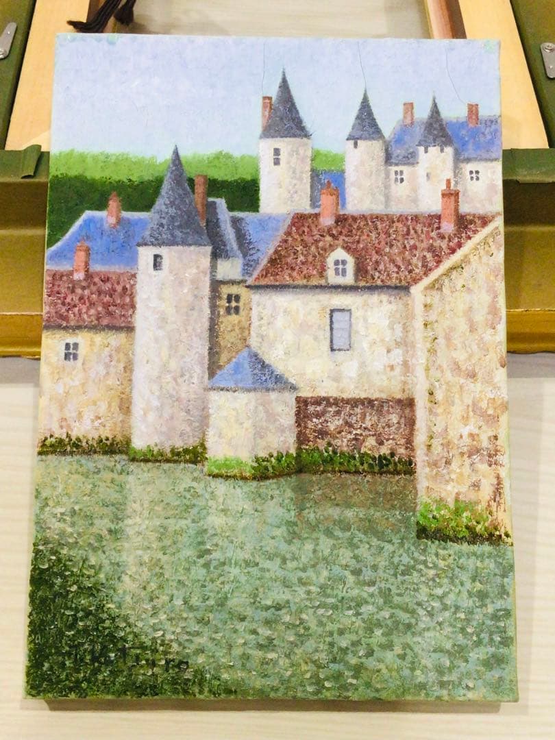 洋画家 師 西村龍介 勝呂隆光『古城 塔のある街』油彩SM号 豪華額装 真作保証