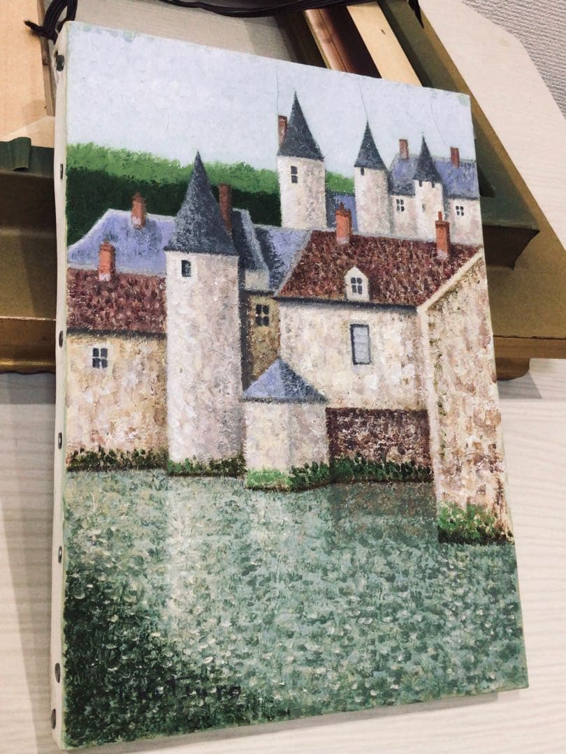 洋画家 師 西村龍介 勝呂隆光『古城 塔のある街』油彩SM号 豪華額装 真作保証