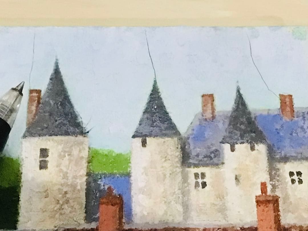 洋画家 師 西村龍介 勝呂隆光『古城 塔のある街』油彩SM号 豪華額装 真作保証