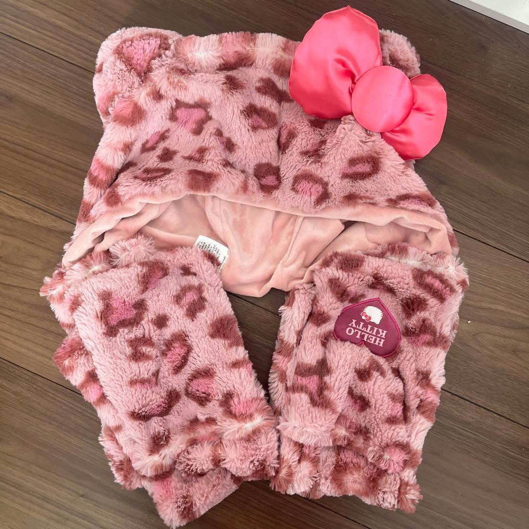 USJ ユニバ キティ マフラーキャップ カチューシャ ピンク ヒョウ柄 セット