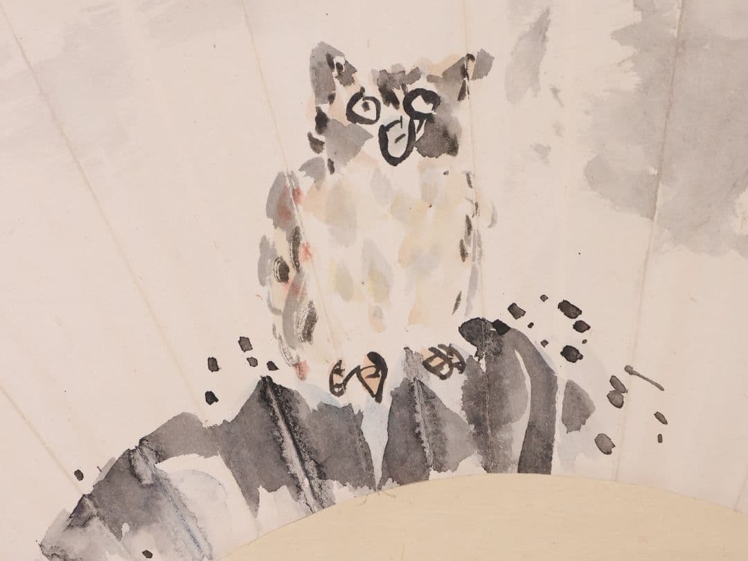 【模写】石黒連州 紙本 掛軸 扇面 みみづく 梟 真宗大谷派 富山 MB123