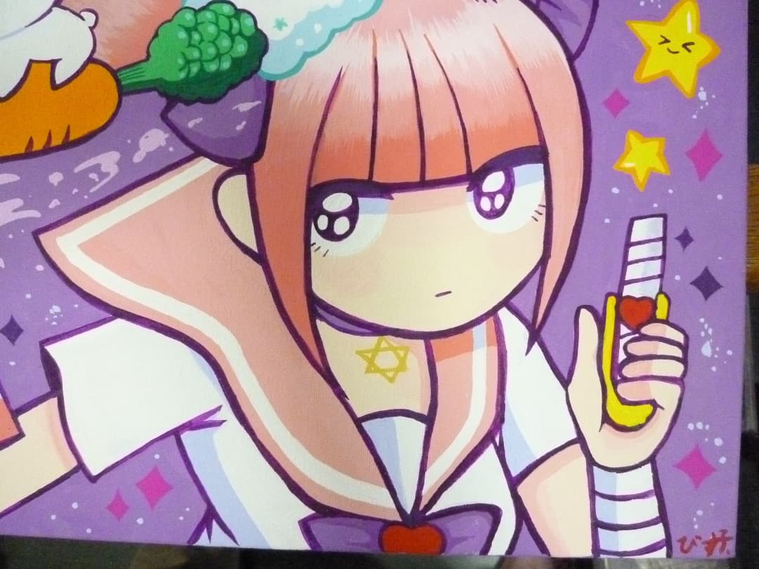 メンヘラチャン　直筆ドローイング　アクリル　455ｘ380　江崎びす子