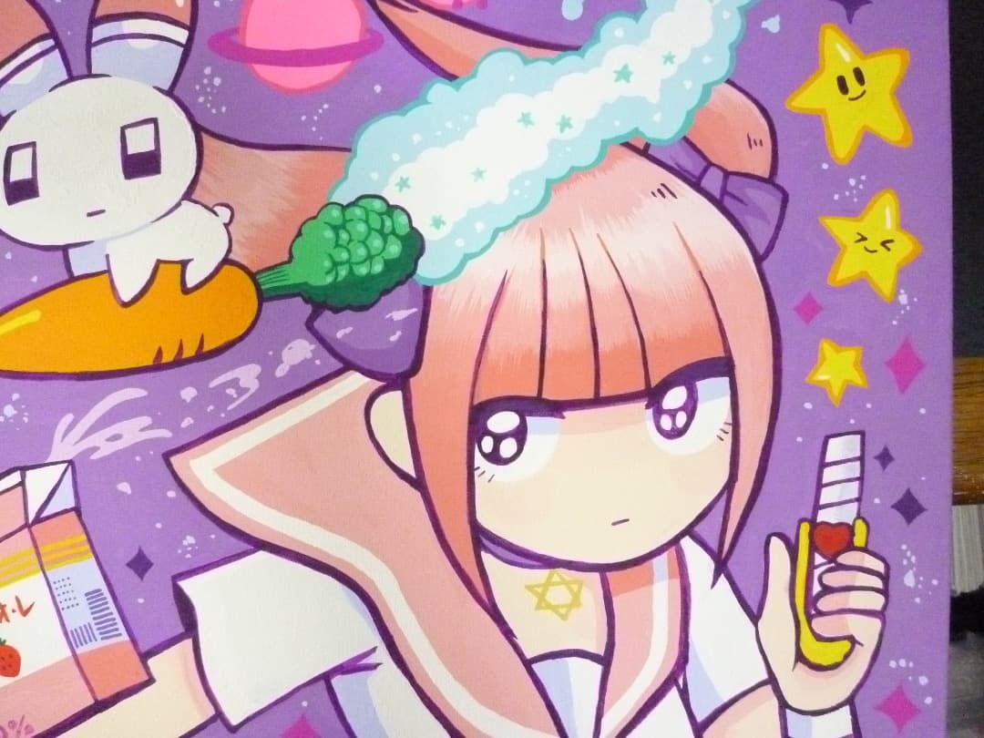 メンヘラチャン　直筆ドローイング　アクリル　455ｘ380　江崎びす子